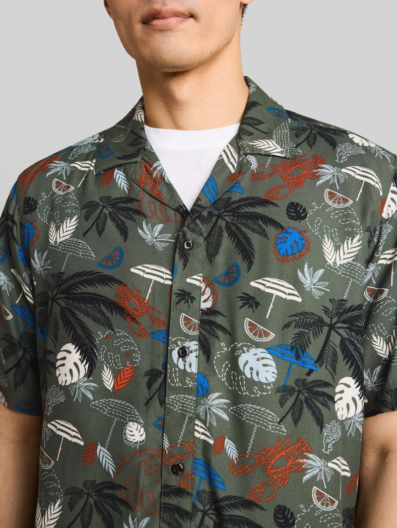 Tom Tailor Regular Fit Resort Kurzarmhemd aus Viskose - Leaf Green Beach Design