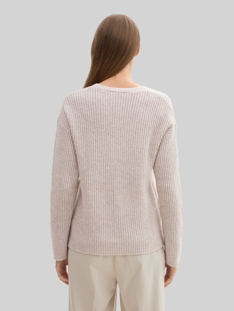 Tom Tailor Strickpullover mit V-Ausschnitt - Dusty Beige Melange