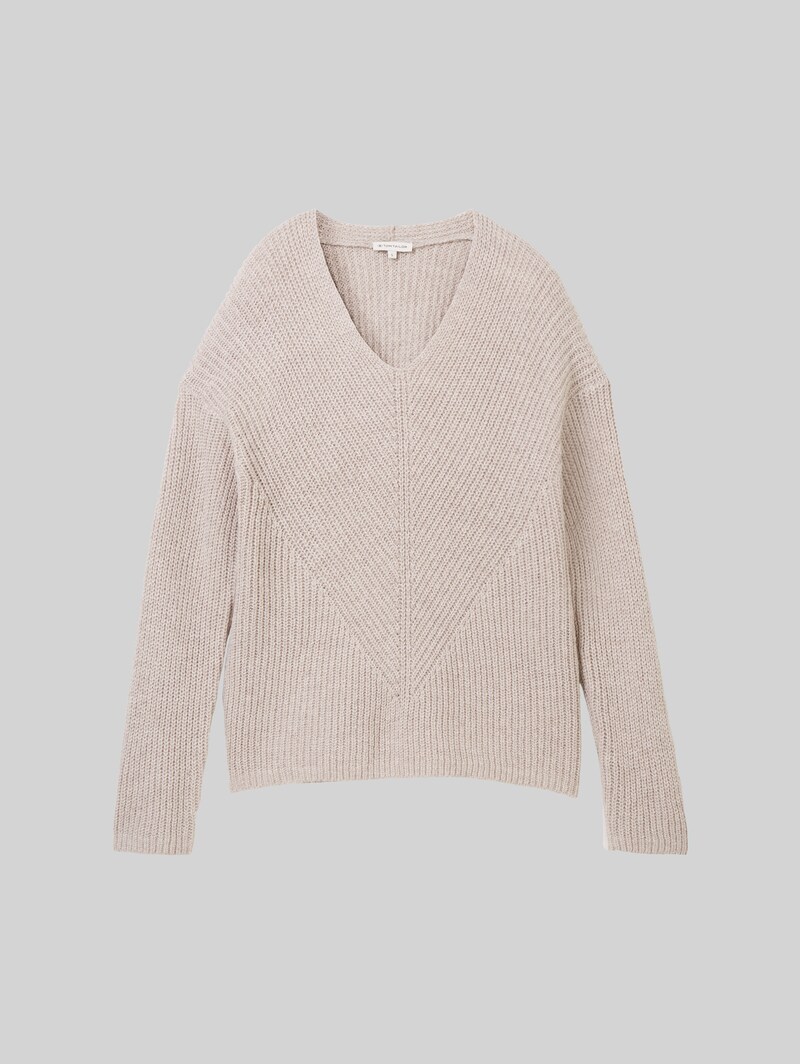 Tom Tailor Strickpullover mit V-Ausschnitt - Dusty Beige Melange