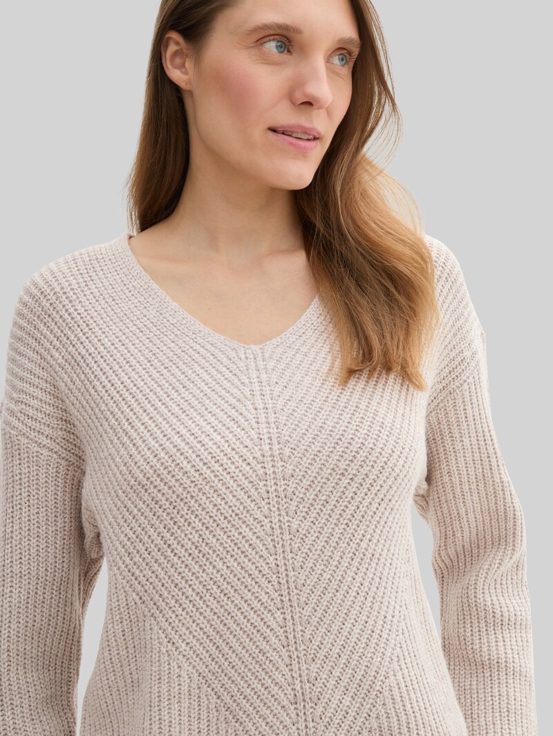 Tom Tailor Strickpullover mit V-Ausschnitt - Dusty Beige Melange