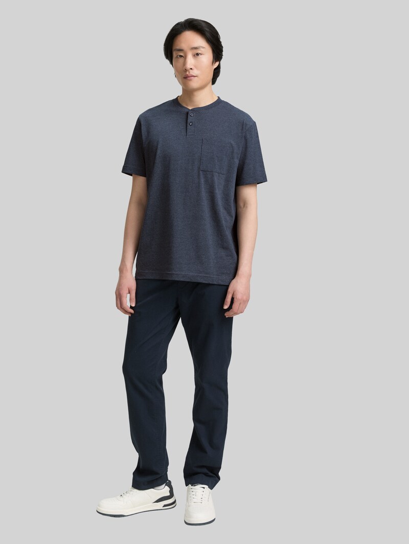 Tom Tailor Henley T-Shirt mit Brusttasche - Sky Captain Blue White Melange