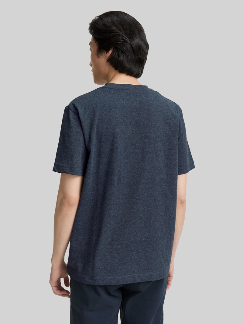 Tom Tailor Henley T-Shirt mit Brusttasche - Sky Captain Blue White Melange