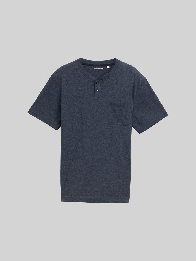 Tom Tailor Henley T-Shirt mit Brusttasche - Sky Captain Blue White Melange