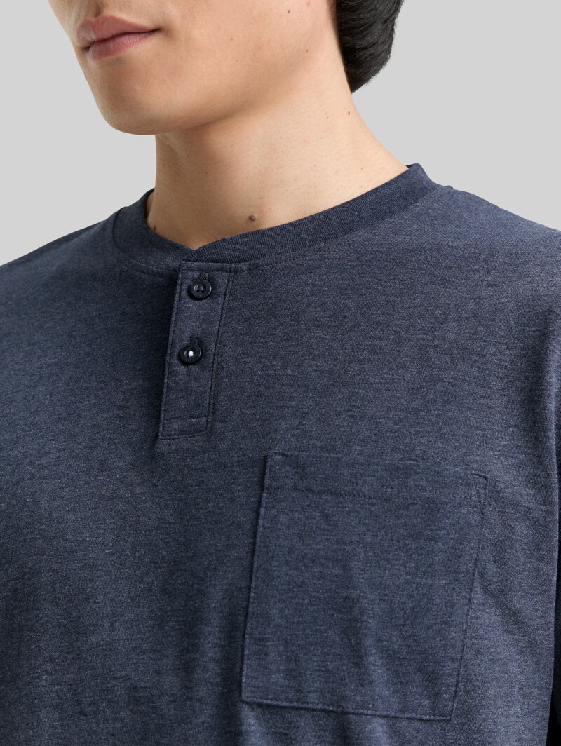 Tom Tailor Henley T-Shirt mit Brusttasche - Sky Captain Blue White Melange