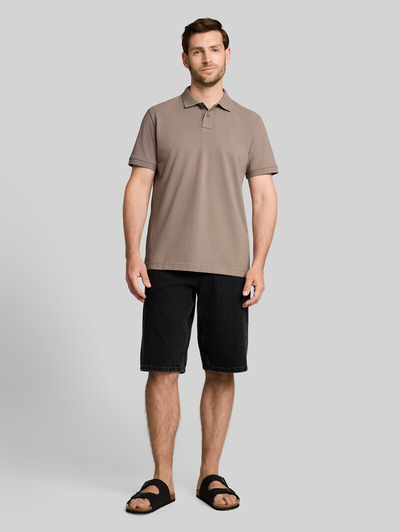 Tom Tailor Piqué Poloshirt mit Logo-Stickerei - Driftwood Taupe