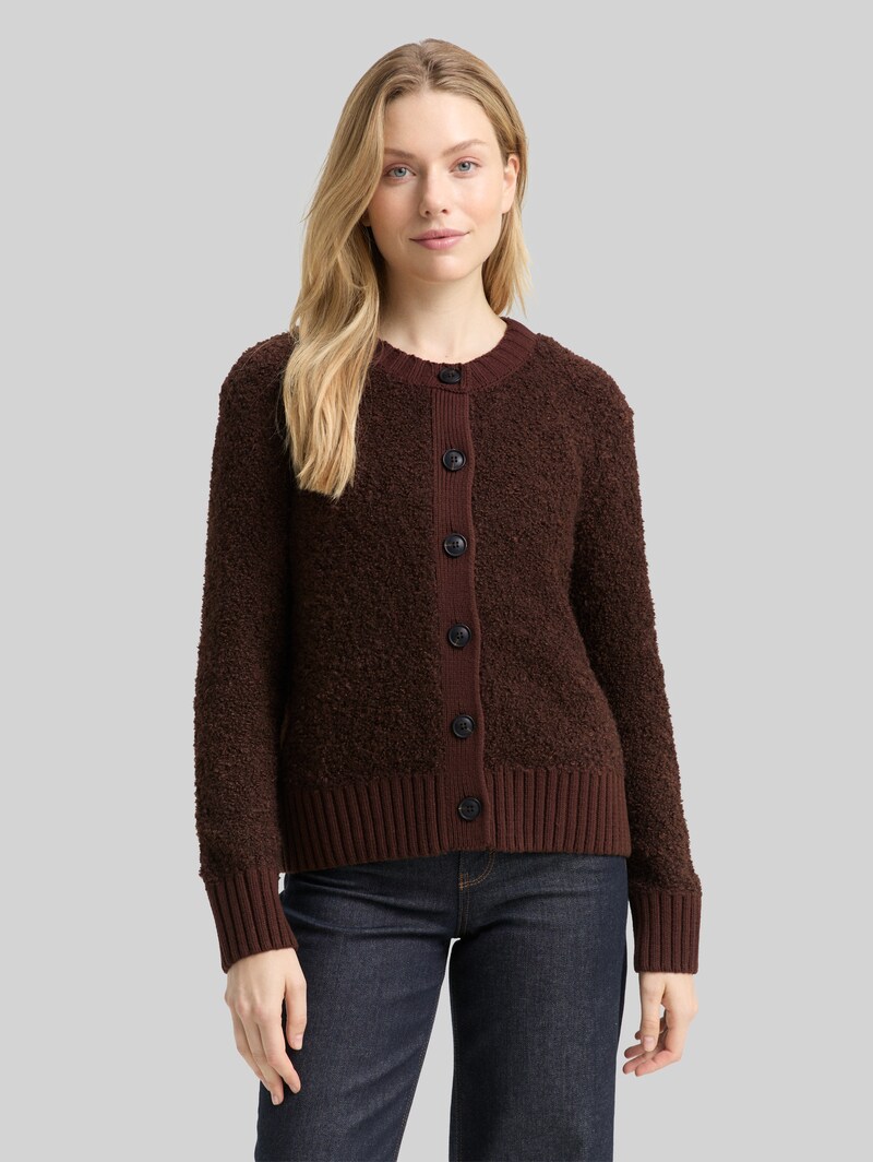 Tom Tailor Bouclé Cardigan mit Wollanteil - Dark Pecan Brown Melange Tom Tailor Bouclé Cardigan mit Wollanteil - Dark Pecan Brown Melange
