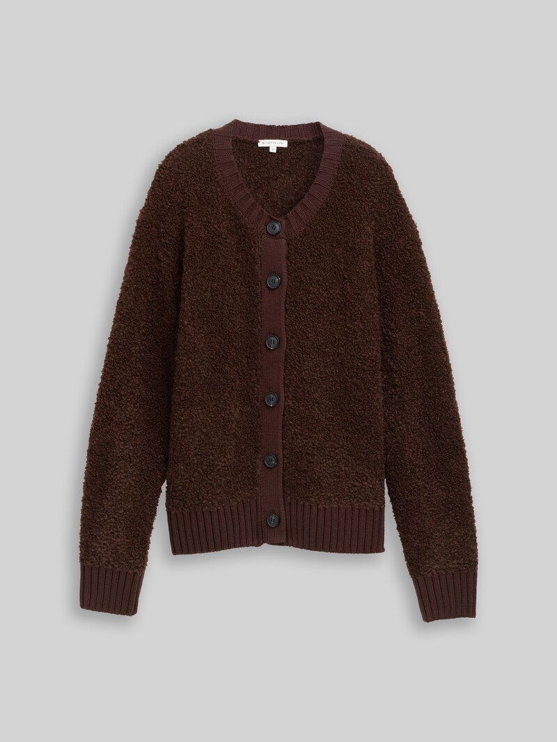 Tom Tailor Bouclé Cardigan mit Wollanteil - Dark Pecan Brown Melange