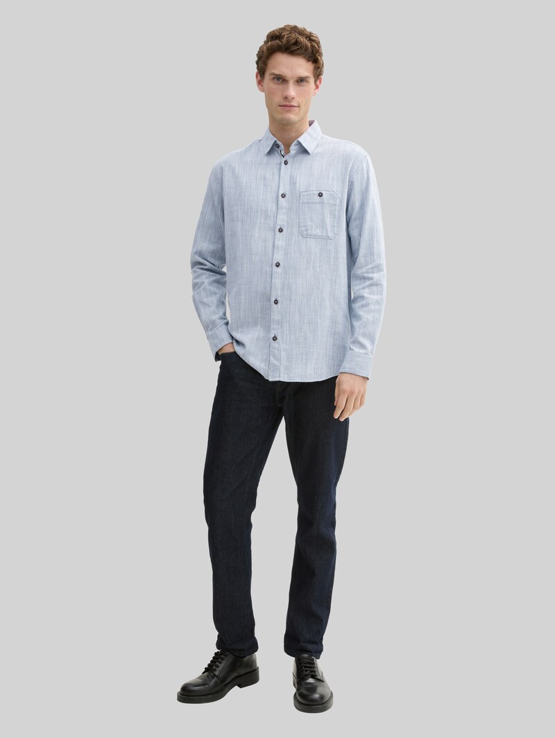 Tom Tailor Regular Fit Hemd mit Brusttasche - White Blue Twill Structure