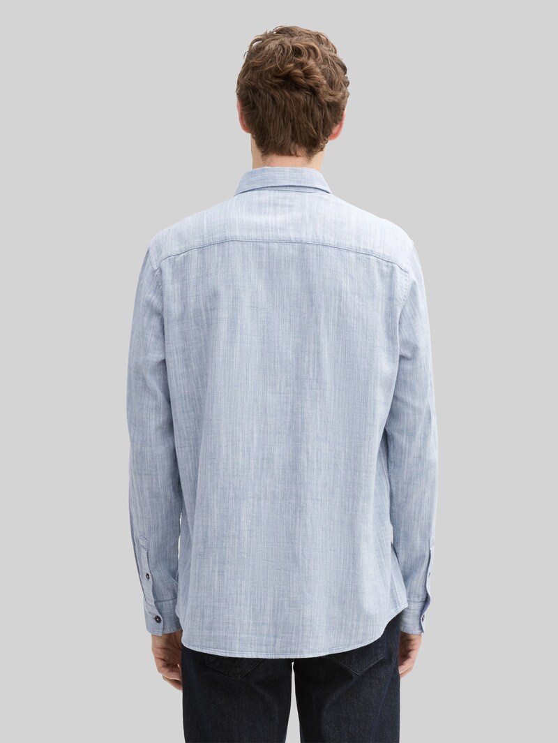 Tom Tailor Regular Fit Hemd mit Brusttasche - White Blue Twill Structure