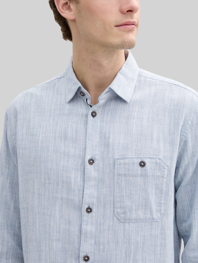 Tom Tailor Regular Fit Hemd mit Brusttasche - White Blue Twill Structure