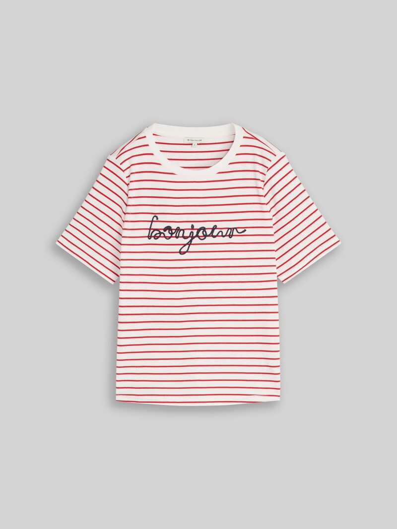 Tom Tailor T-Shirt mit Schriftzug - Red Offwhite Stripe