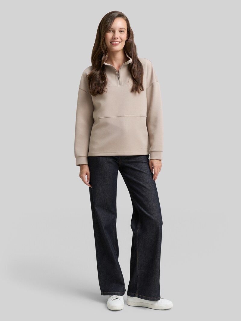 Tom Tailor Scuba Troyer Sweatshirt - Soft Taupe Grey
