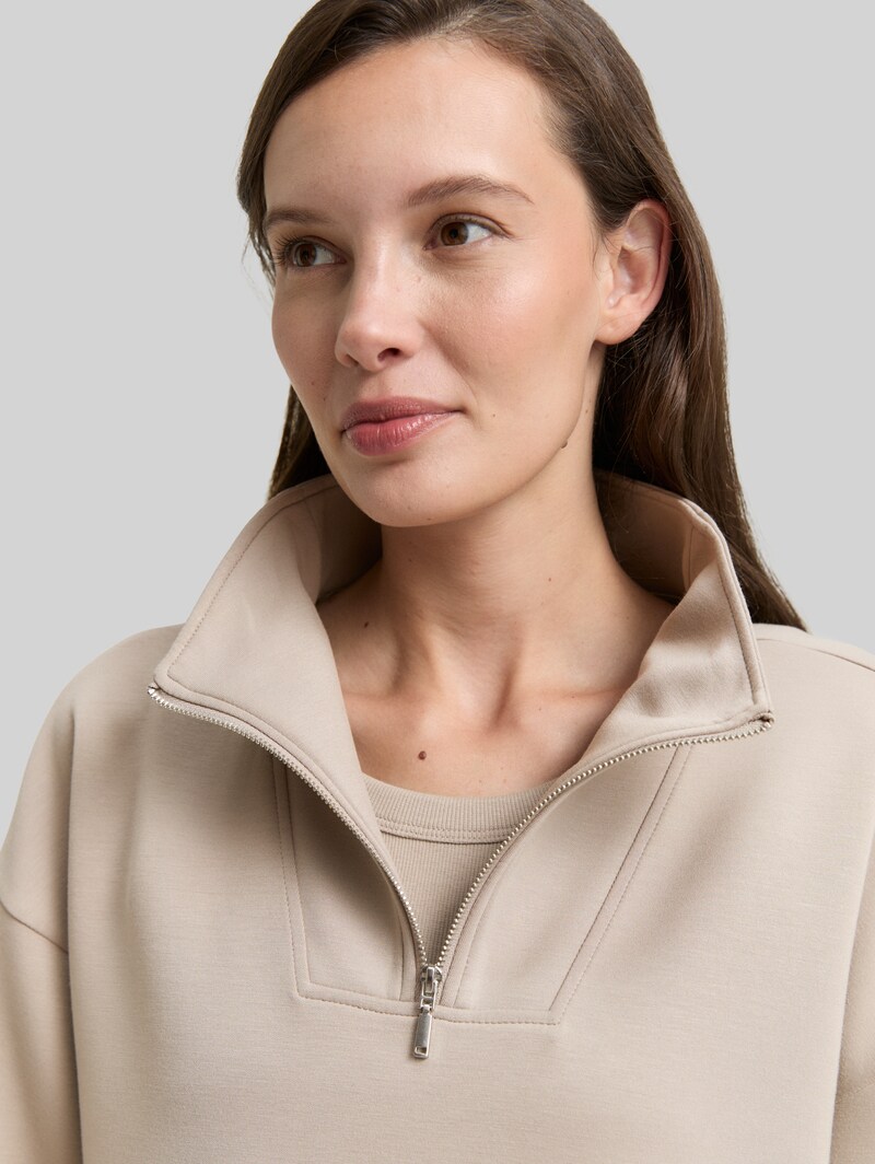 Tom Tailor Scuba Troyer Sweatshirt - Soft Taupe Grey