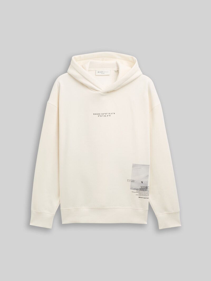 Tom Tailor Relaxed Hoodie Sweatshirt mit Print - Wool White