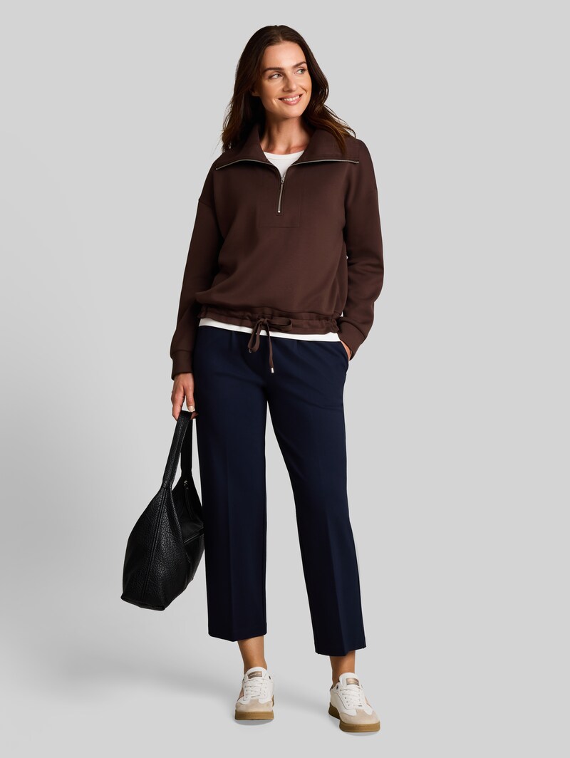 Tom Tailor Troyer Sweatshirt aus Scuba - Java Dark Brown