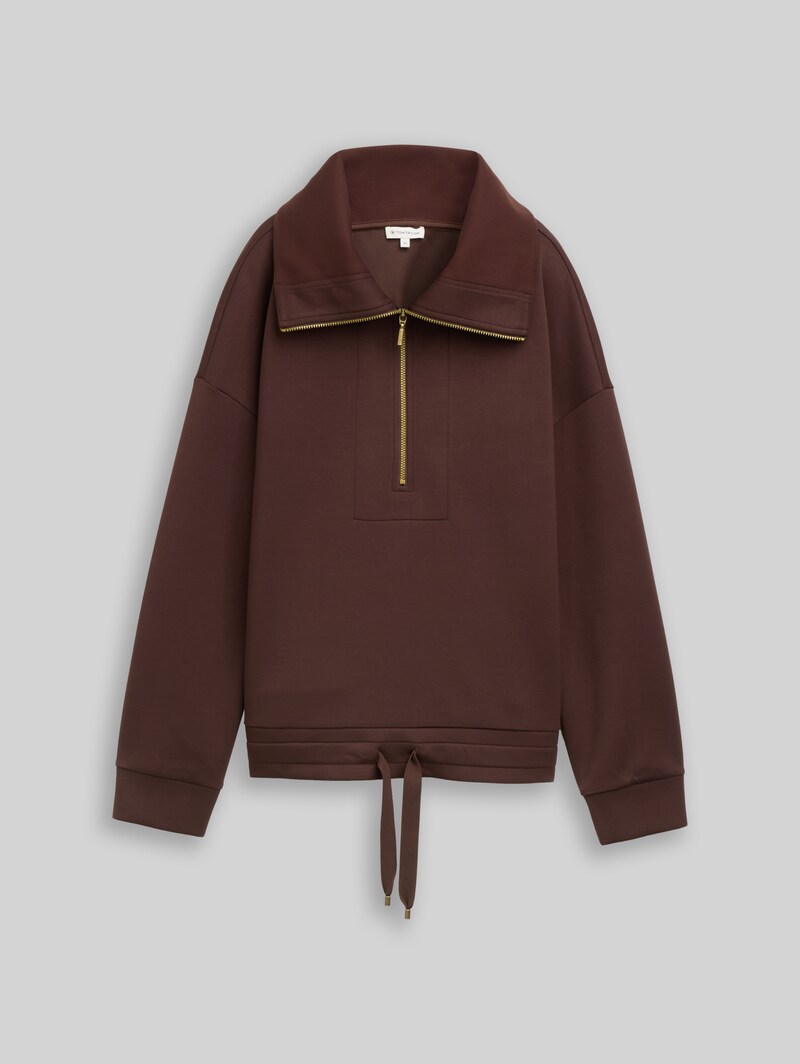 Tom Tailor Troyer Sweatshirt aus Scuba - Java Dark Brown