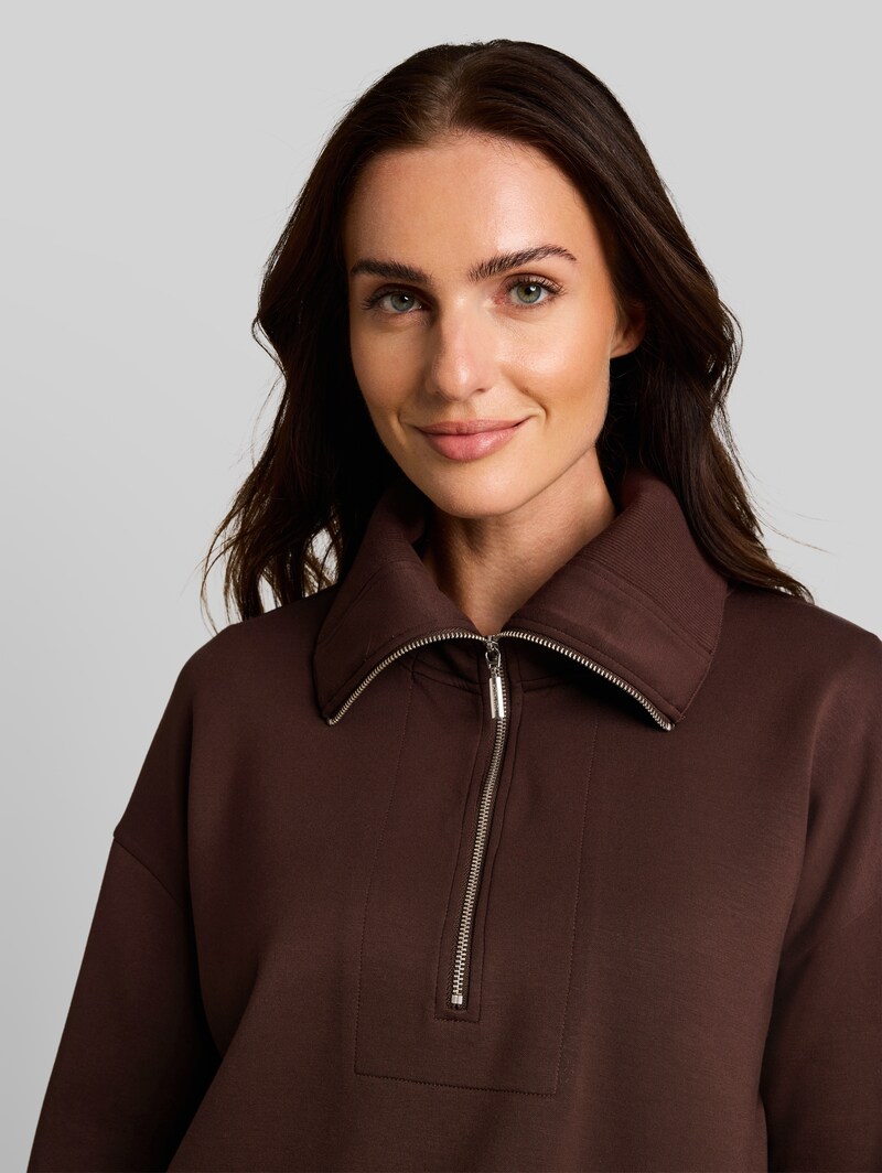Tom Tailor Troyer Sweatshirt aus Scuba - Java Dark Brown