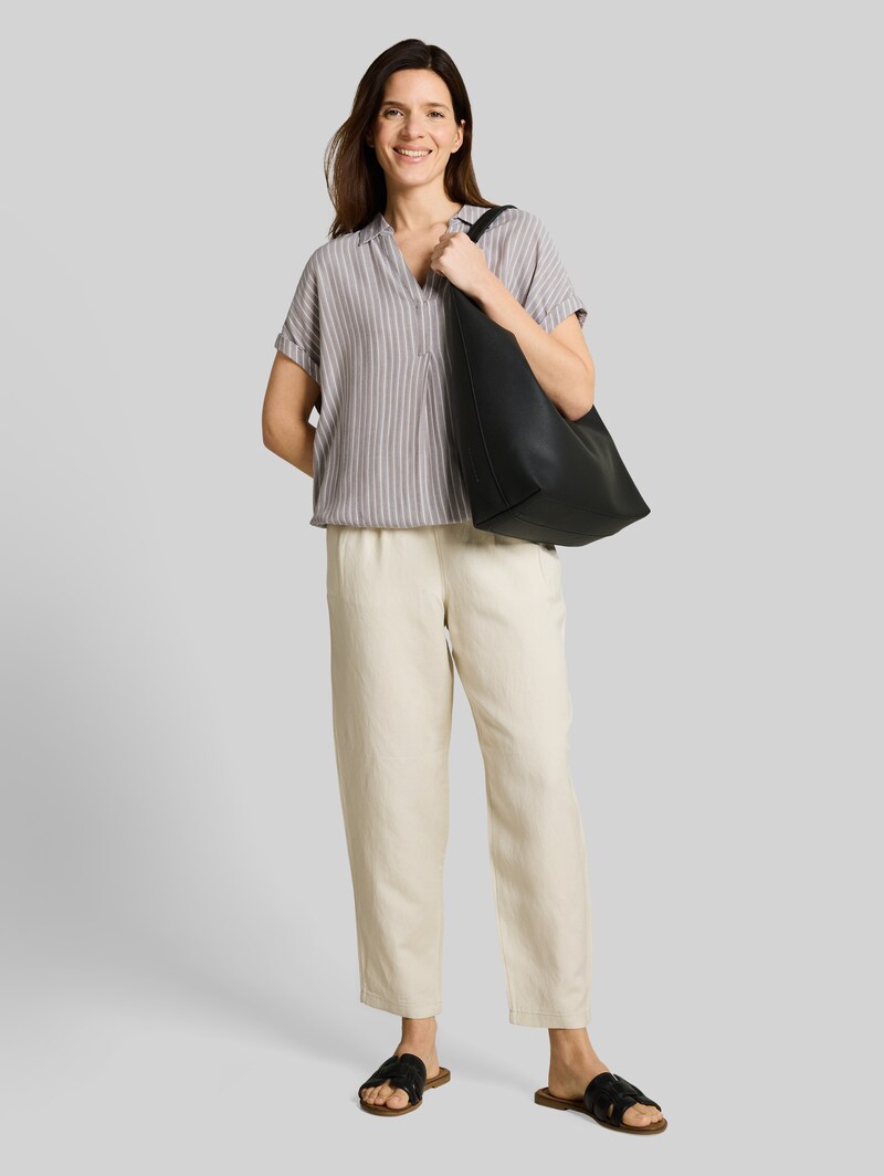 Tom Tailor Loose Fit Bluse mit Streifenmuster - Taupe Grey White Stripe