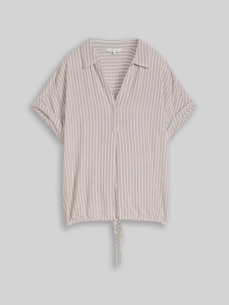 Tom Tailor Loose Fit Bluse mit Streifenmuster - Taupe Grey White Stripe