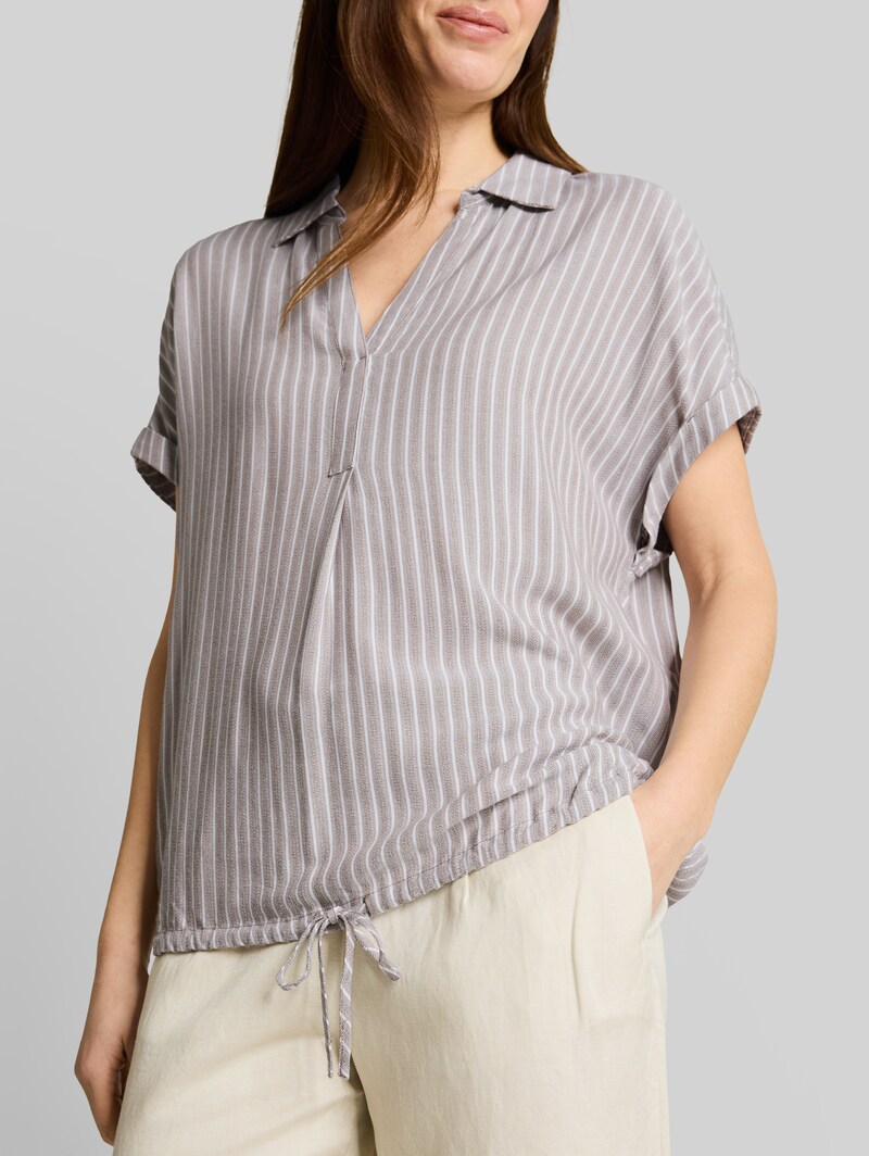 Tom Tailor Loose Fit Bluse mit Streifenmuster - Taupe Grey White Stripe