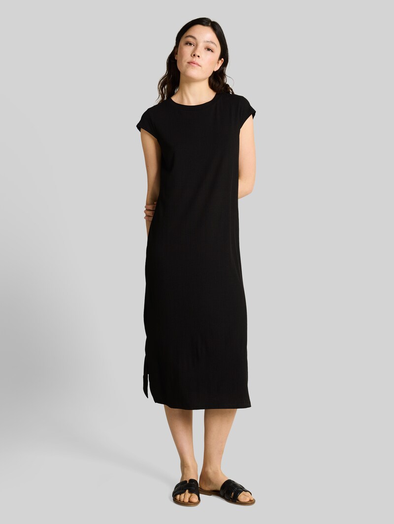Tom Tailor Loose Fit Midi-Kleid mit Rippstruktur - Deep Black Tom Tailor Loose Fit Midi-Kleid mit Rippstruktur - Deep Black