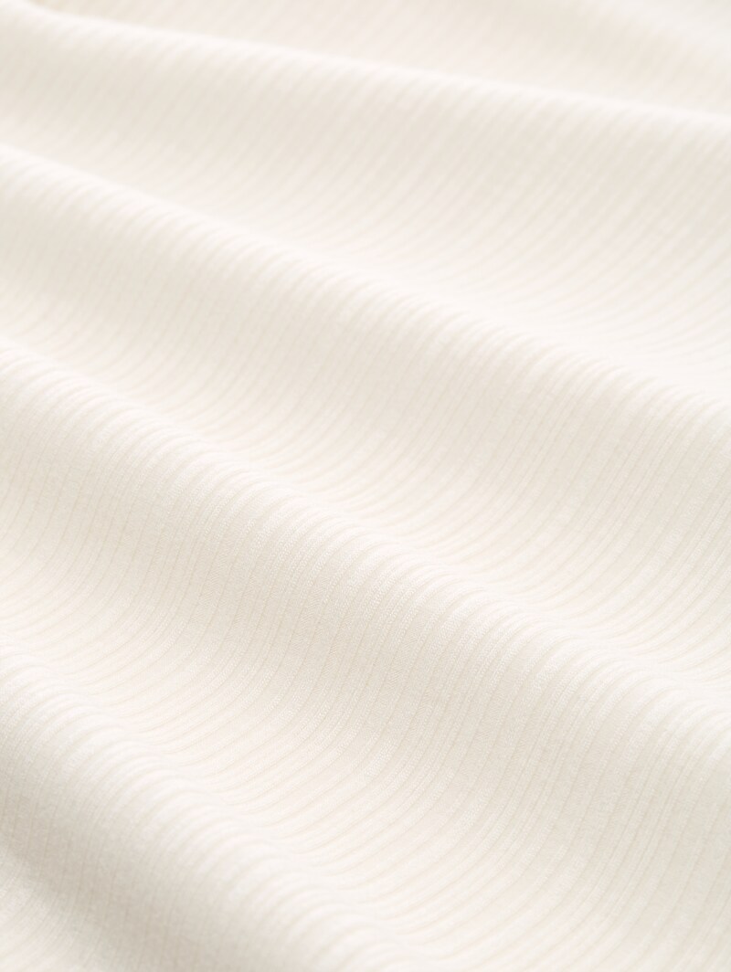 Tom Tailor Slim Fit Langarmshirt mit Rippstruktur - Off White