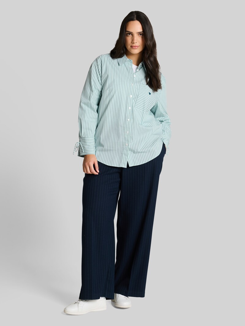 Tom Tailor Plus Size - Oversize Hemdbluse mit Herz-Stickerei - Blue Haze Irregular Stripe