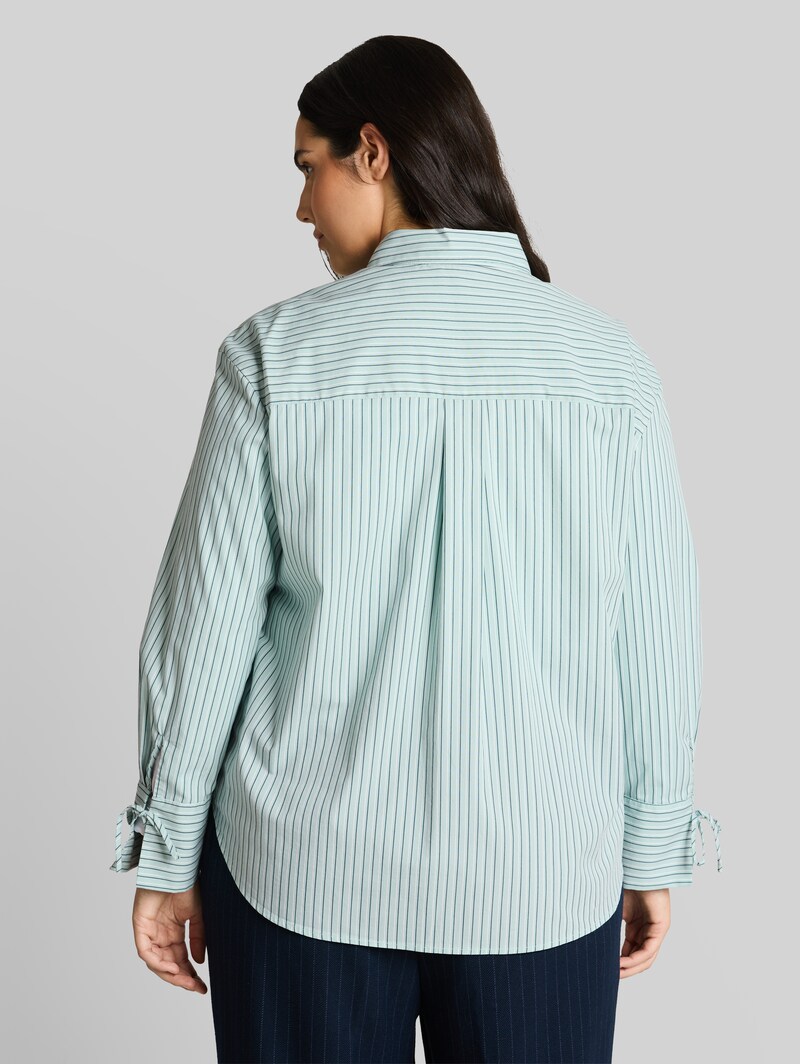 Tom Tailor Plus Size - Oversize Hemdbluse mit Herz-Stickerei - Blue Haze Irregular Stripe