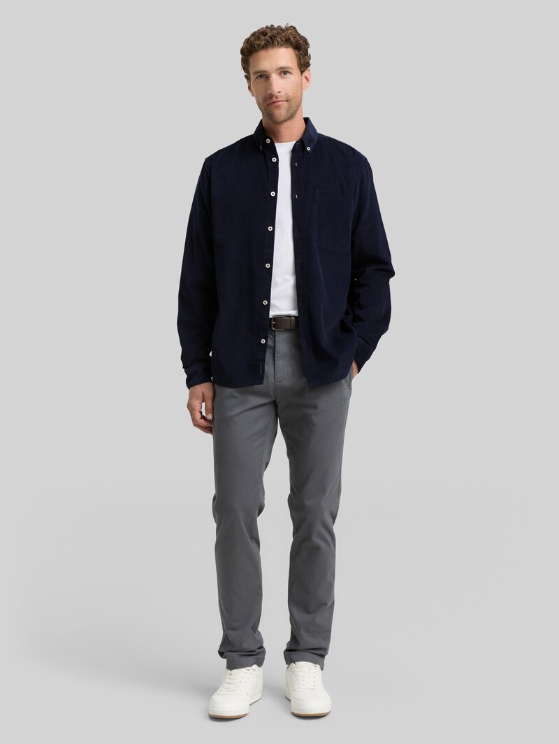Tom Tailor Regular Fit Cordhemd mit Brusttasche - Sky Captain Blue