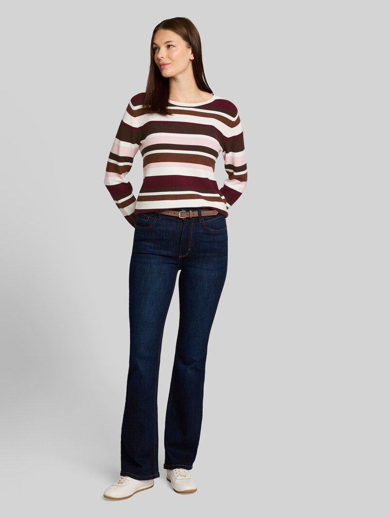 Tom Tailor Strickpullover aus Baumwolle - Camel Brown Red Stripe