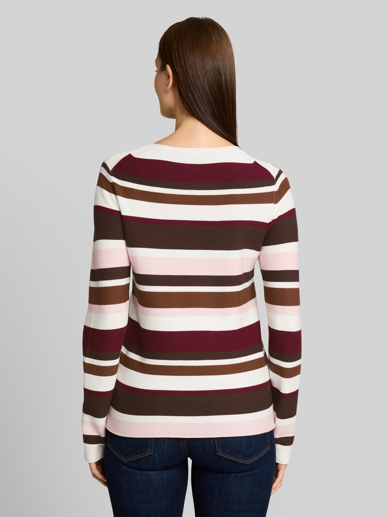 Tom Tailor Strickpullover aus Baumwolle - Camel Brown Red Stripe