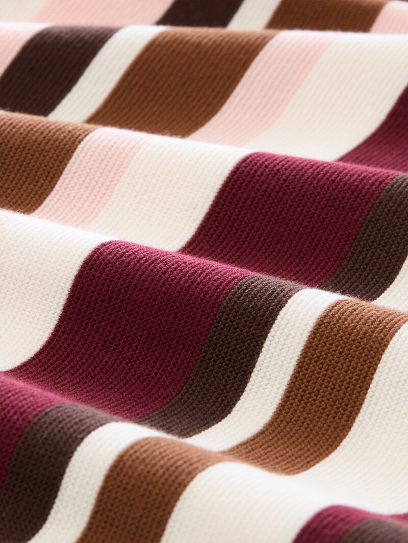 Tom Tailor Strickpullover aus Baumwolle - Camel Brown Red Stripe