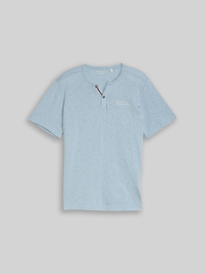 Tom Tailor Henley T-Shirt mit feinem Streifenmuster - Spring Blue Fine Stripe