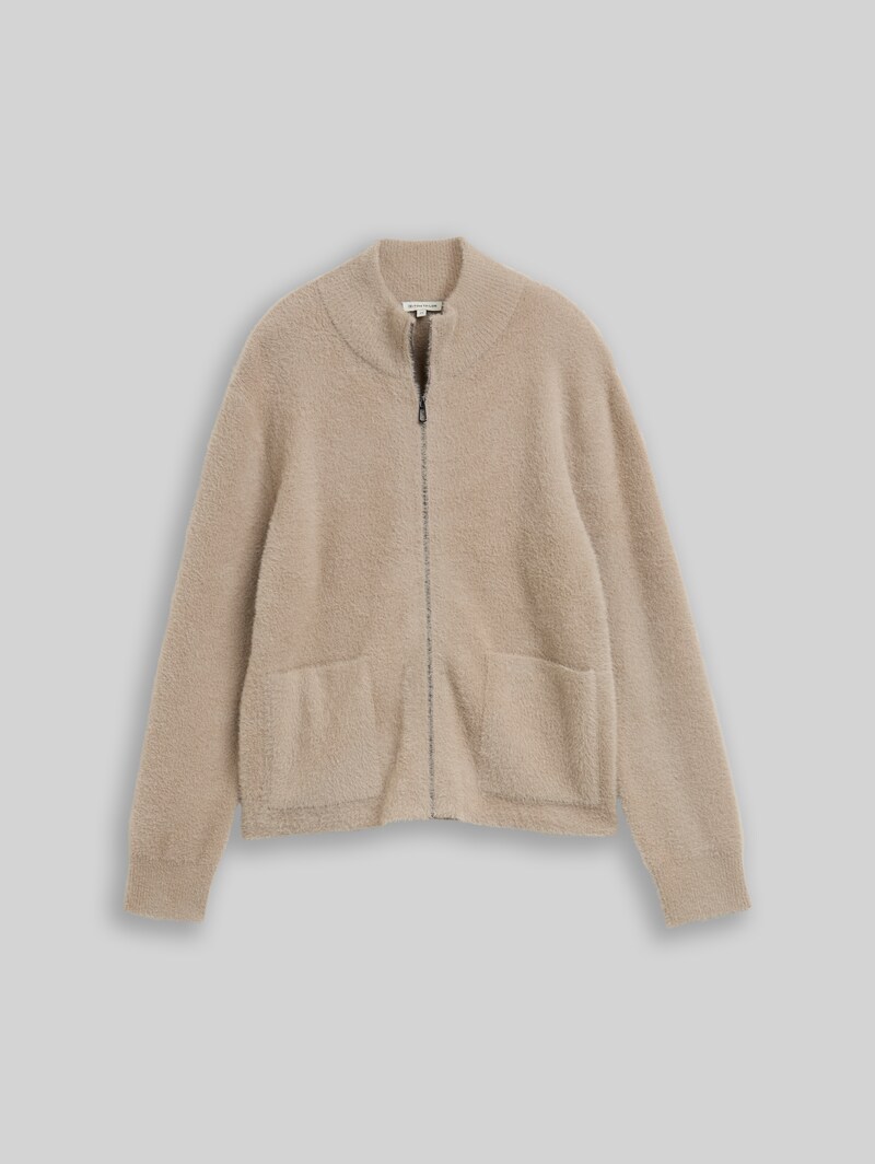 Tom Tailor Cardigan aus Federgarn - Soft Taupe Grey