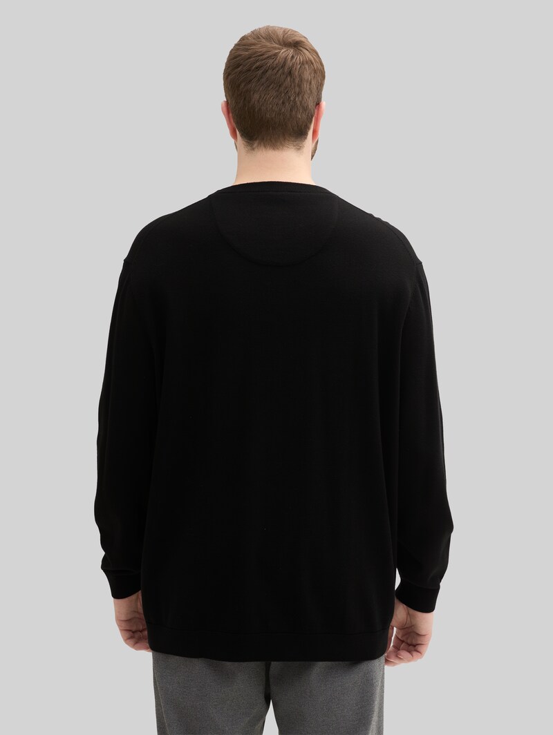 Tom Tailor Plus Size - Strickpullover mit Logo Stickerei - Black
