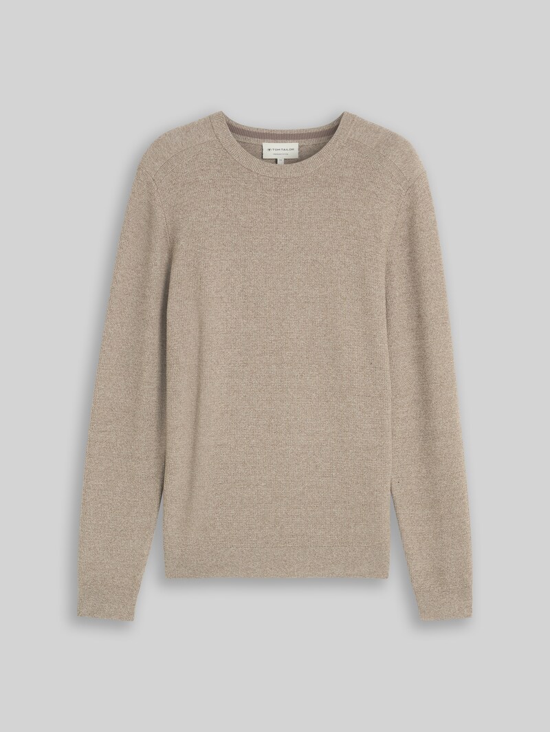 Tom Tailor Strickpullover aus Baumwolle - Mouline Taupe Offwhite