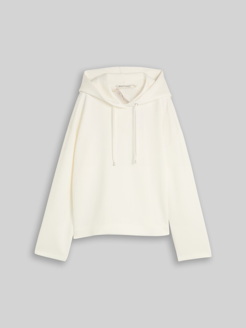 Tom Tailor Loose Fit Scuba Hoodie Sweatshirt mit Stickerei - Off White