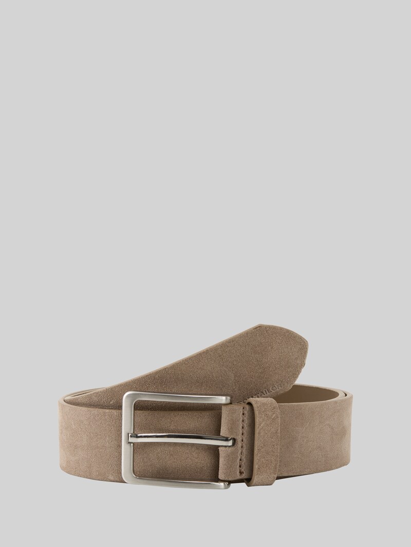 Tom Tailor TTGEORGE Velourledergürtel mit eckiger Dornschließe - Taupe Uni