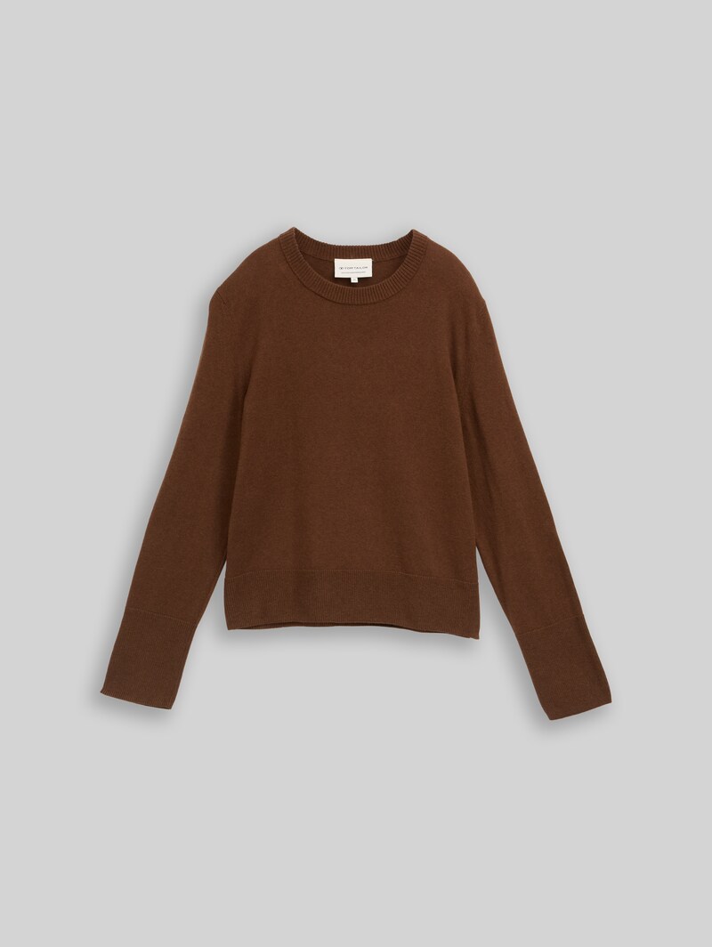 Tom Tailor Strickpullover mit Kaschmir-Anteil - Mid Camel Melange