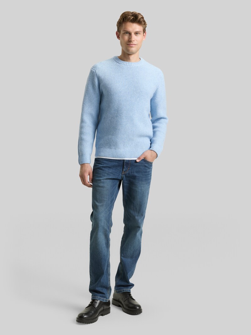Tom Tailor Strickpullover mit Wollanteil - Sky Blue Melange White Core