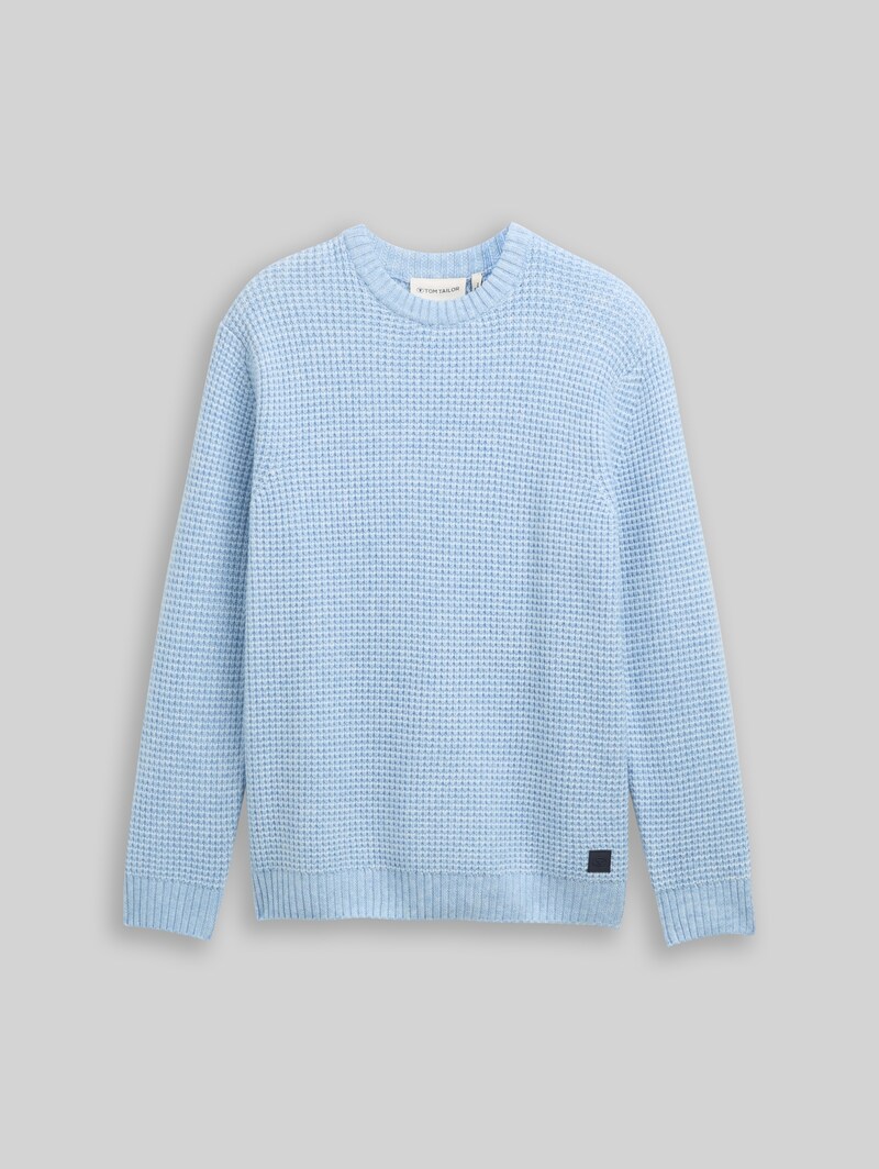 Tom Tailor Strickpullover mit Wollanteil - Sky Blue Melange White Core