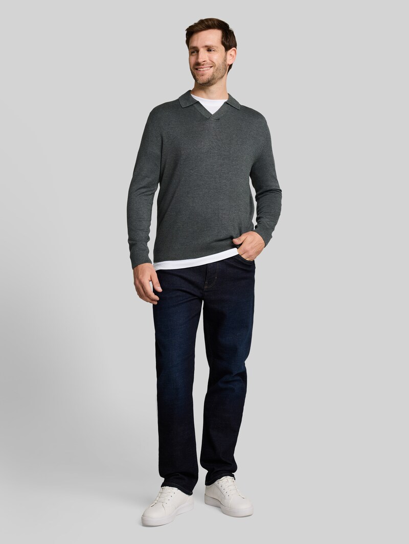 Tom Tailor Strickpullover mit Polokragen - Darkest Olive Melange