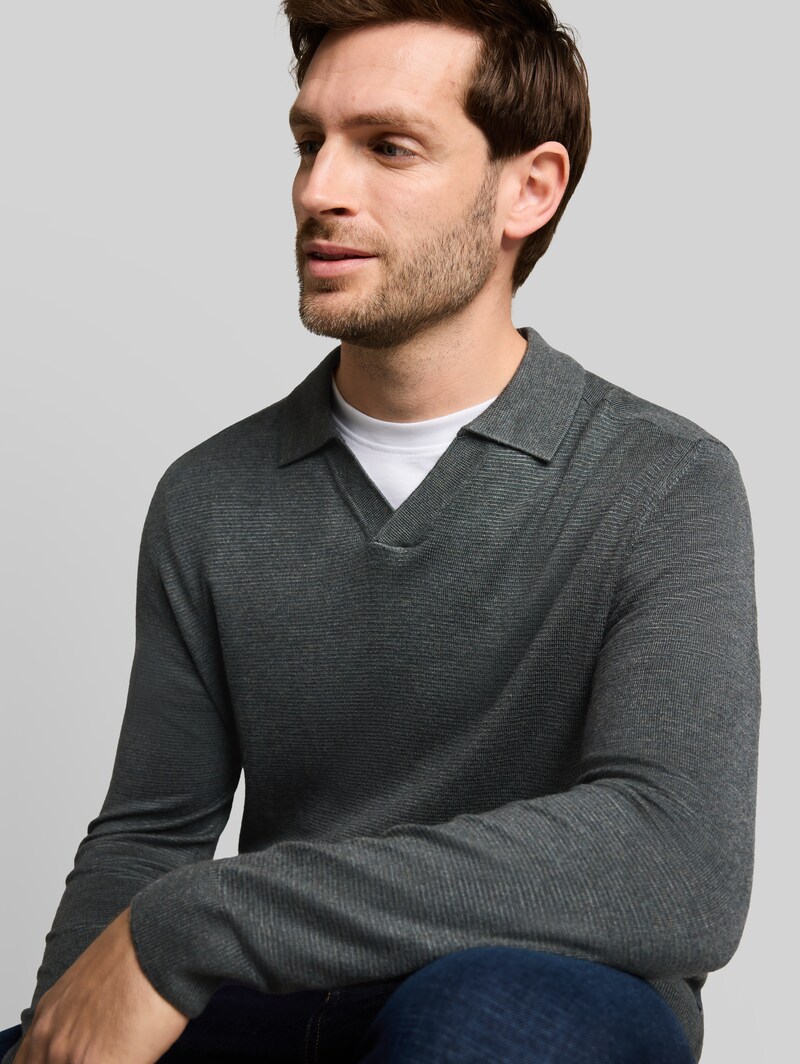 Tom Tailor Strickpullover mit Polokragen - Darkest Olive Melange
