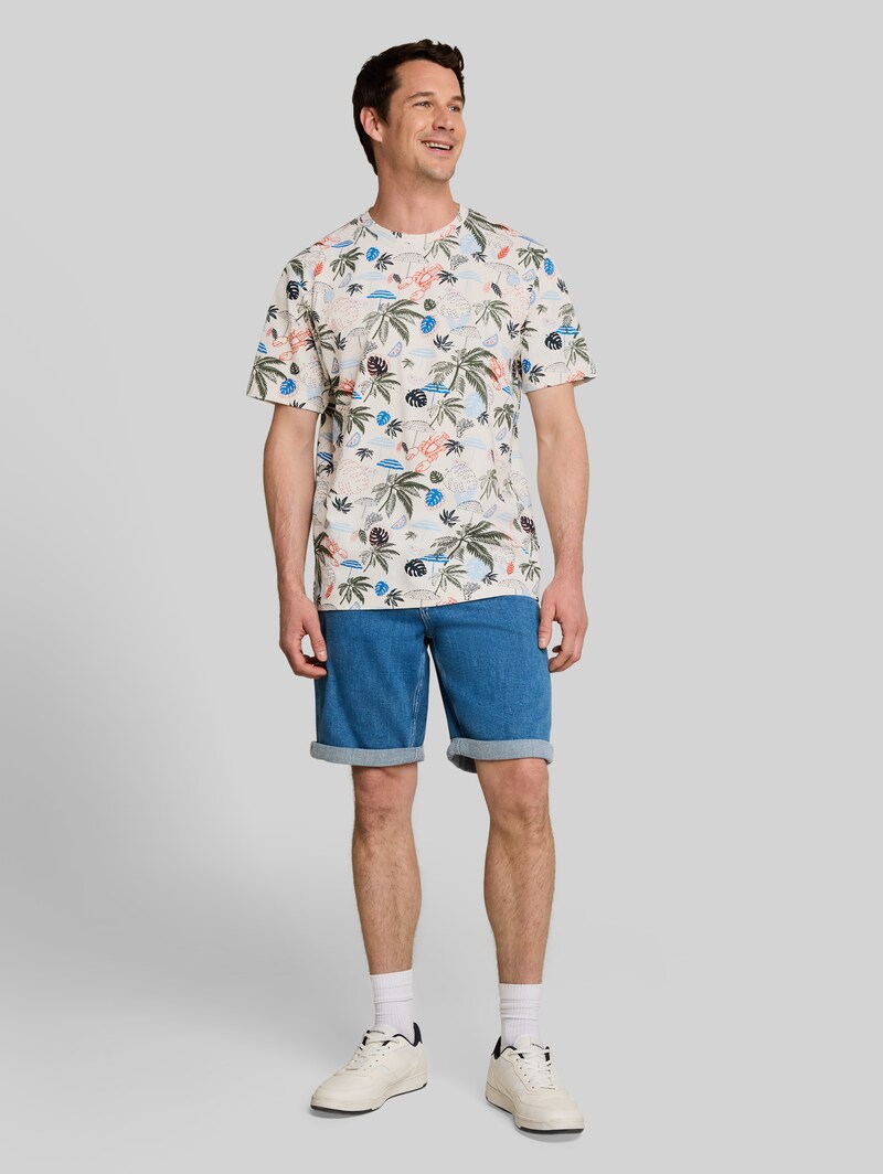 Tom Tailor Piqué T-Shirt mit Allover-Print - Off White Beach Design