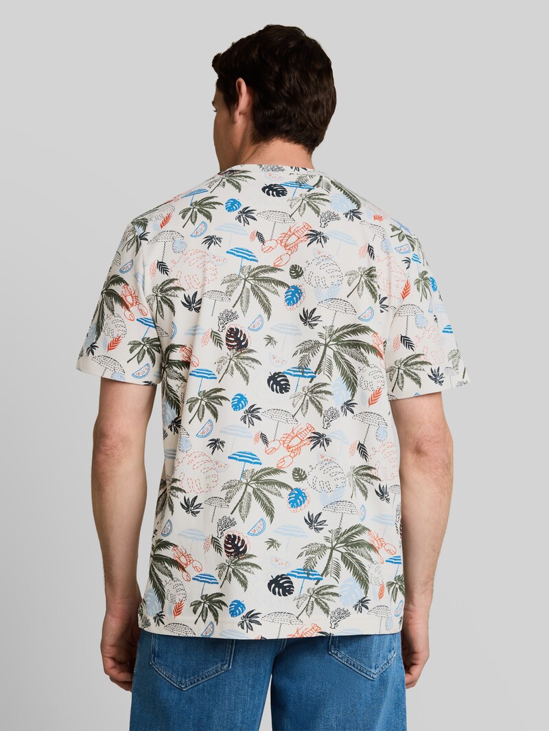 Tom Tailor Piqué T-Shirt mit Allover-Print - Off White Beach Design