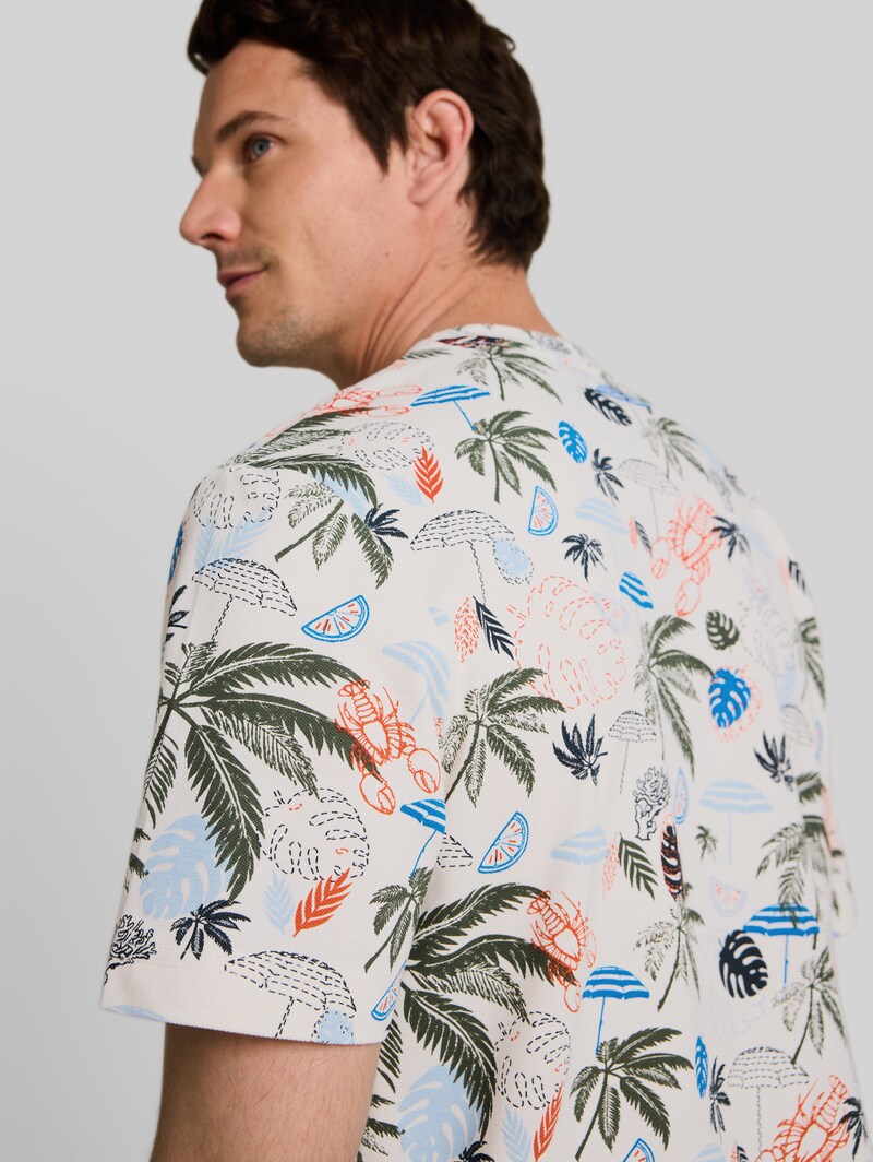 Tom Tailor Piqué T-Shirt mit Allover-Print - Off White Beach Design