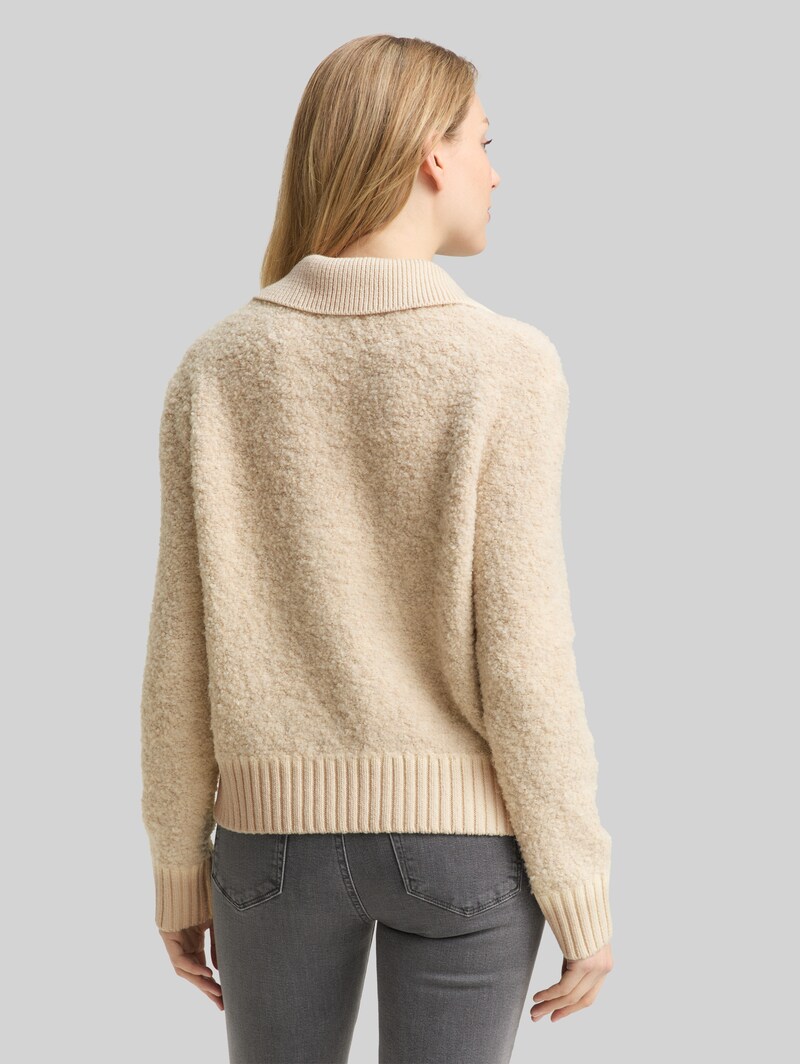 Tom Tailor Bouclé Strickpullover mit Kragen - Sand Stone Beige Melange