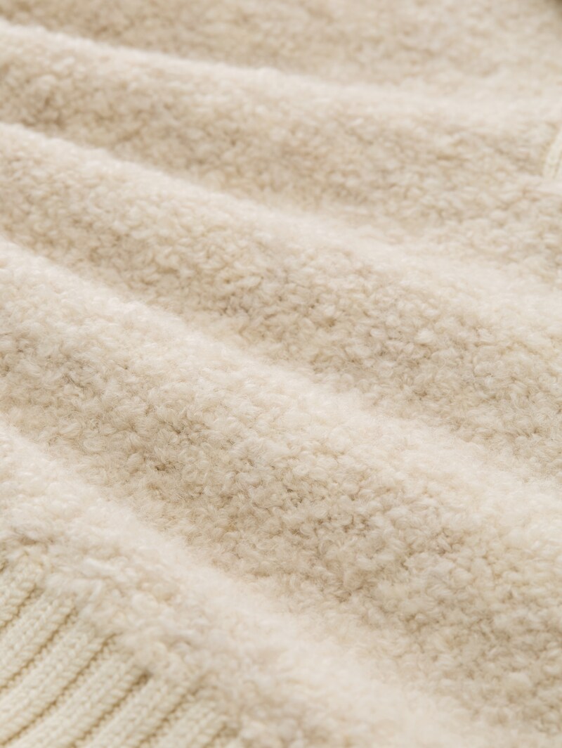 Tom Tailor Bouclé Strickpullover mit Kragen - Sand Stone Beige Melange