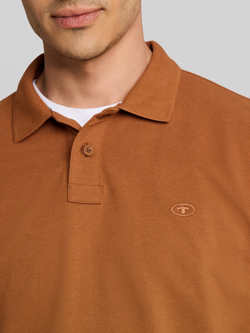 Tom Tailor Langarm Piqué Poloshirt - Bright Camel Brown
