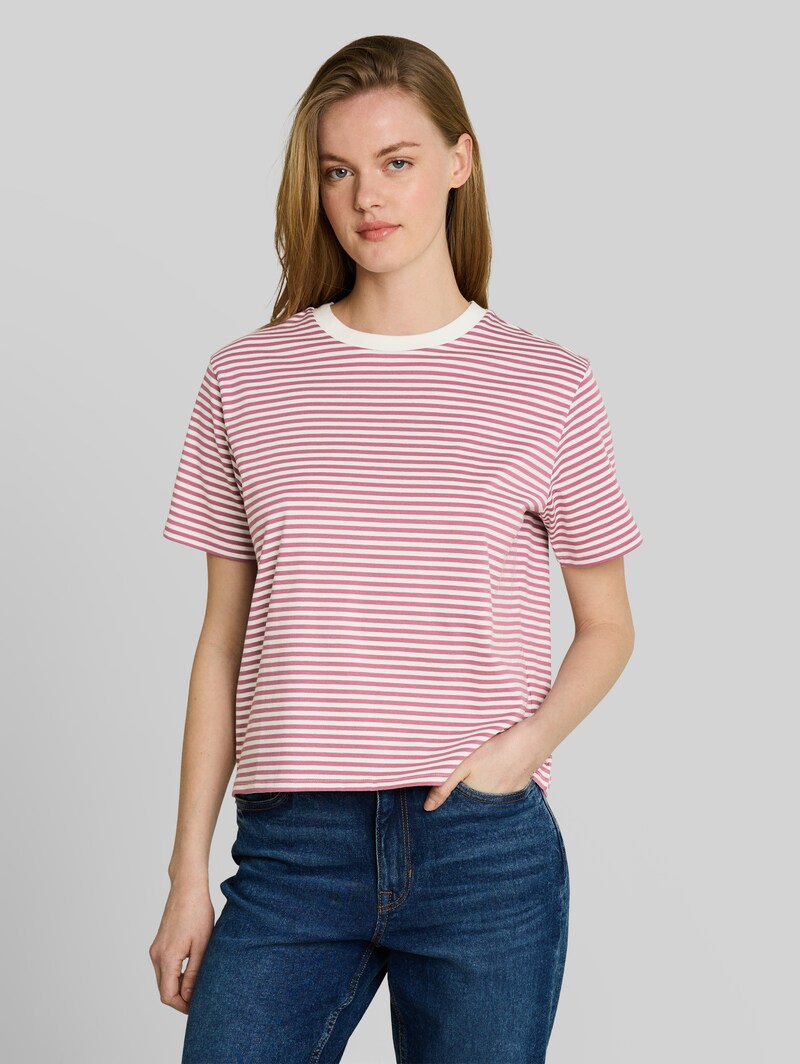 Tom Tailor Boxy Fit T-Shirt - Mauve White Stripe Tom Tailor Boxy Fit T-Shirt - Mauve White Stripe
